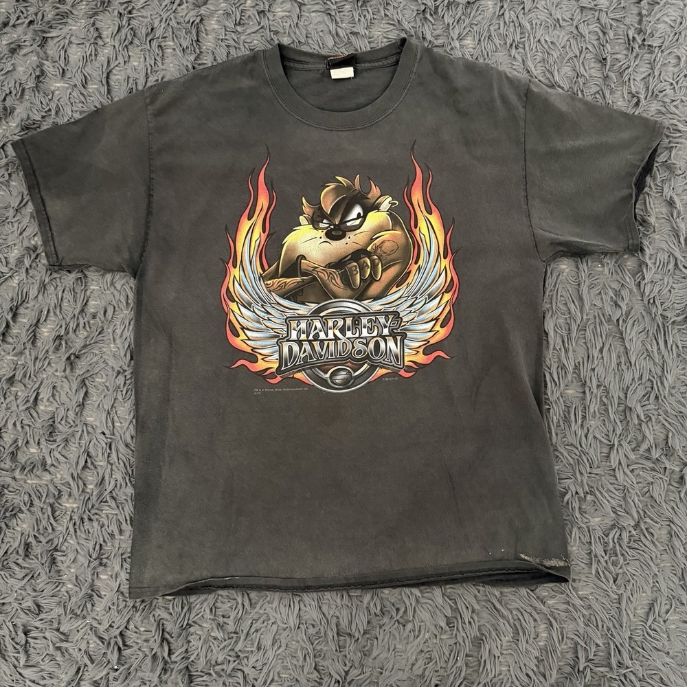 Vintage Harley Davidson Looney Tunes Gas Shirt Men's Large Faded Black Biker